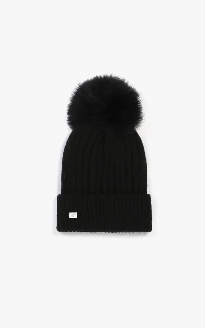 SOIA&KYO CIEL - Rib Knit Hat With Removable Feather Pom Pom