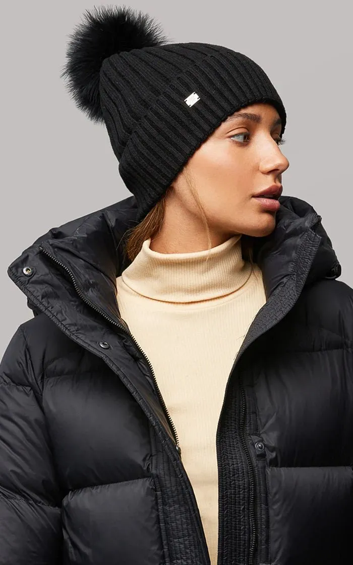 SOIA&KYO CIEL - Rib Knit Hat With Removable Feather Pom Pom