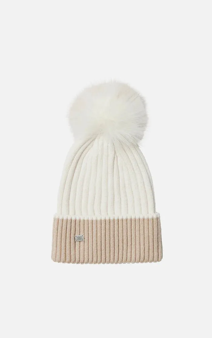 SOIA&KYO CIEL - Rib Knit Hat With Removable Feather Pom Pom