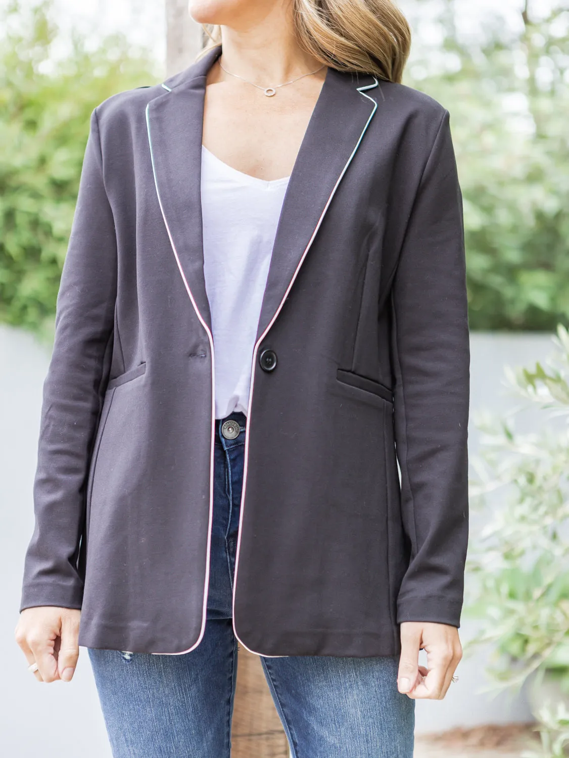 Sorrento Blazer - Black & Piping