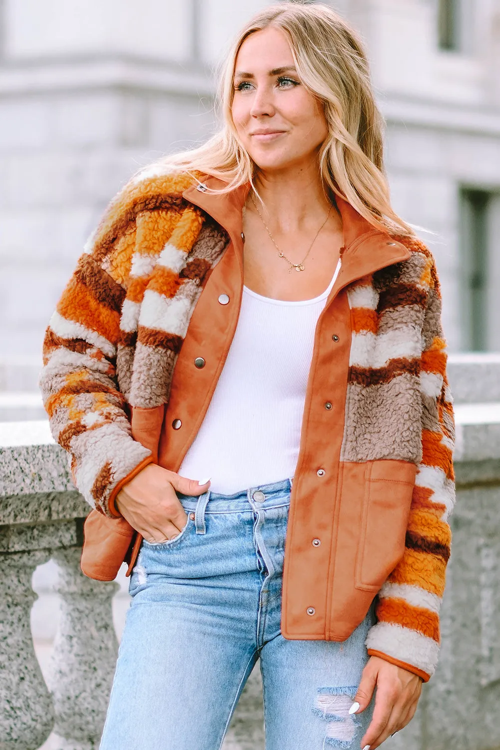 Spice Autumn Quilted Aztec Furry Jacket