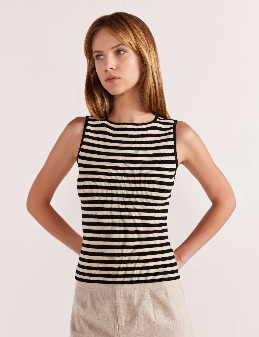 Staple the Label Mia Stripe Knit Tank in Black and Cream