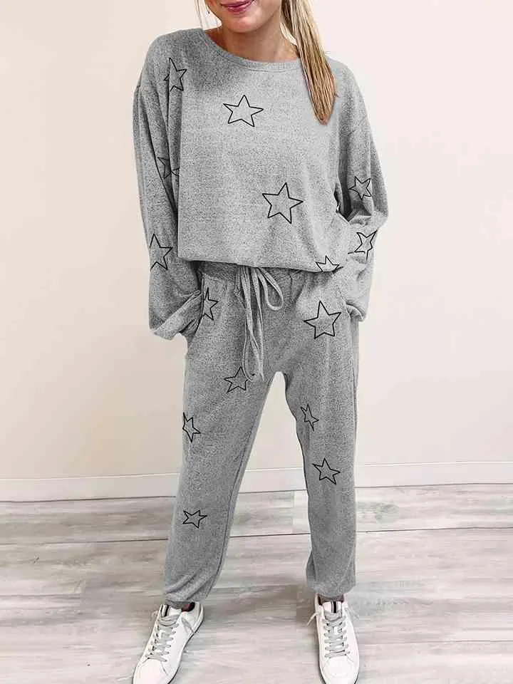 Star Print Long Sleeve Top and Pants Lounge Set