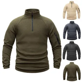 TACTICAL FLEECE JACKET MEN'S POLAR FLEECE WARM AUTUMN/WINTER SOLID COLOR FLEECE HOODIE STAND UP COLLAR COAT