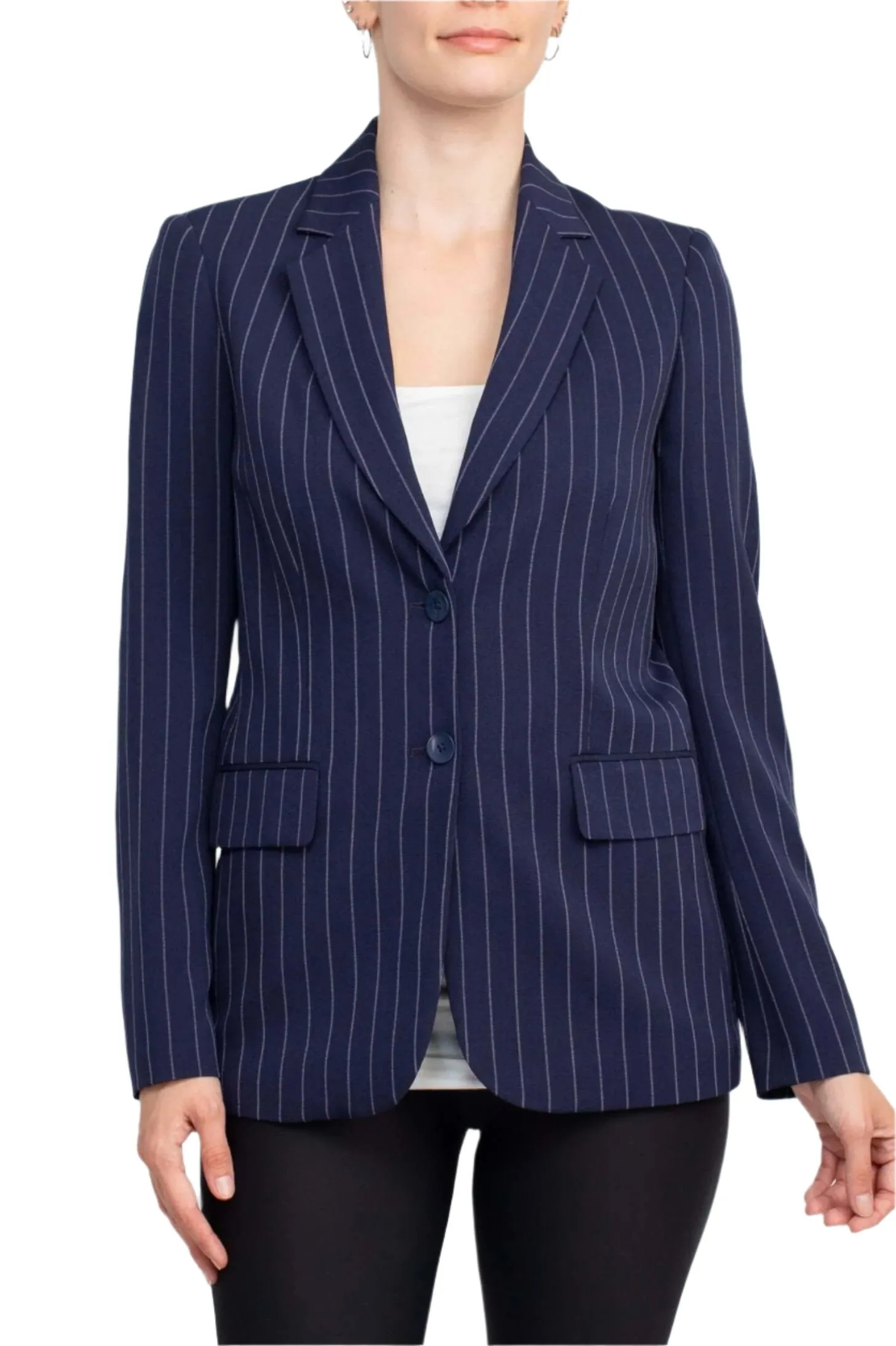 Tahari ASL Notched Collar Two Button Long Sleeve Crape Blazer