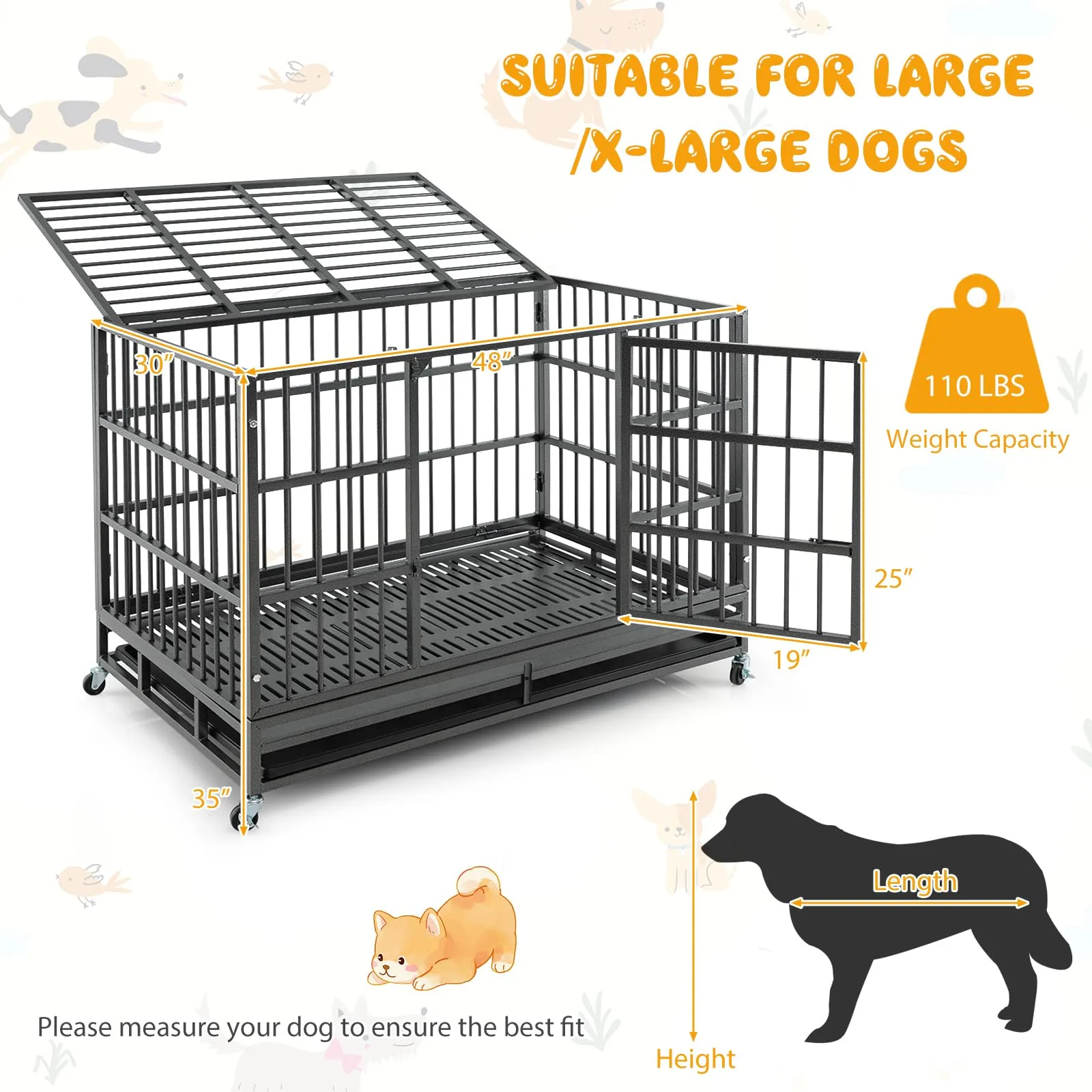 Tangkula Heavy-Duty Metal Dog Crate, Foldable Dog Kennel Crate with Lockable Wheels & Doors for Medium & Large Dogs