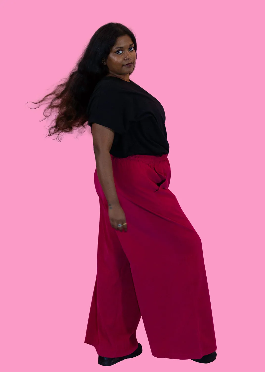 The Edit - Magenta Corduroy Wide Leg Trousers