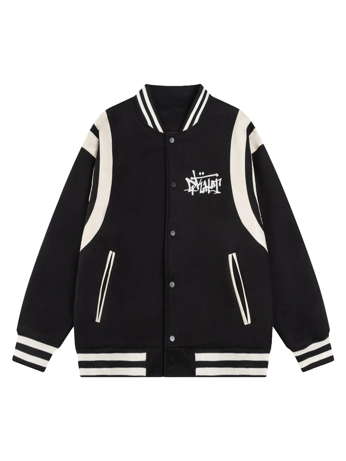 Thesupermade PU Leather Contrasting Letter Embroidery Jacket