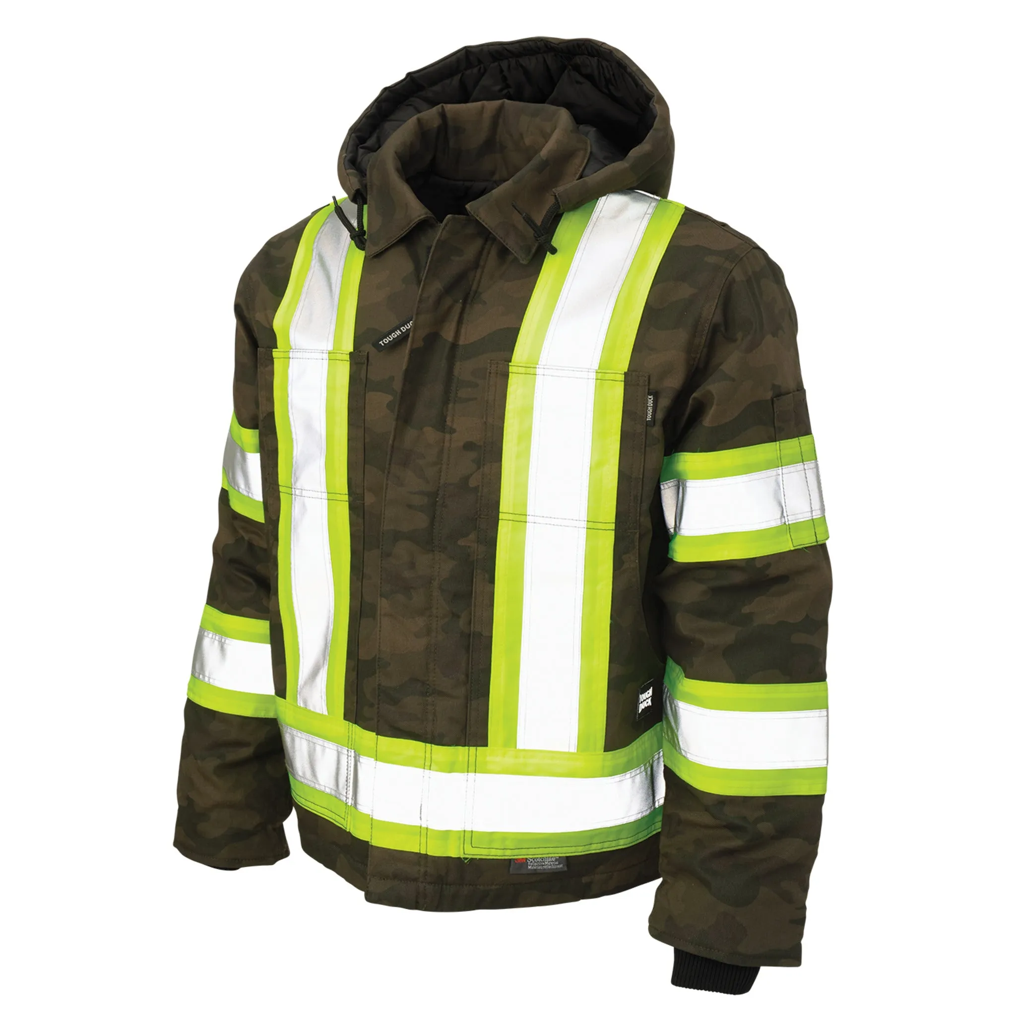 Tough Duck Men's Hi Vis Safety Work Jacket SJ33 | Flex Duck Camo, Reflective - Durable, Warm, and Versatile Workwear for Professionals | Sizes XS-5XL