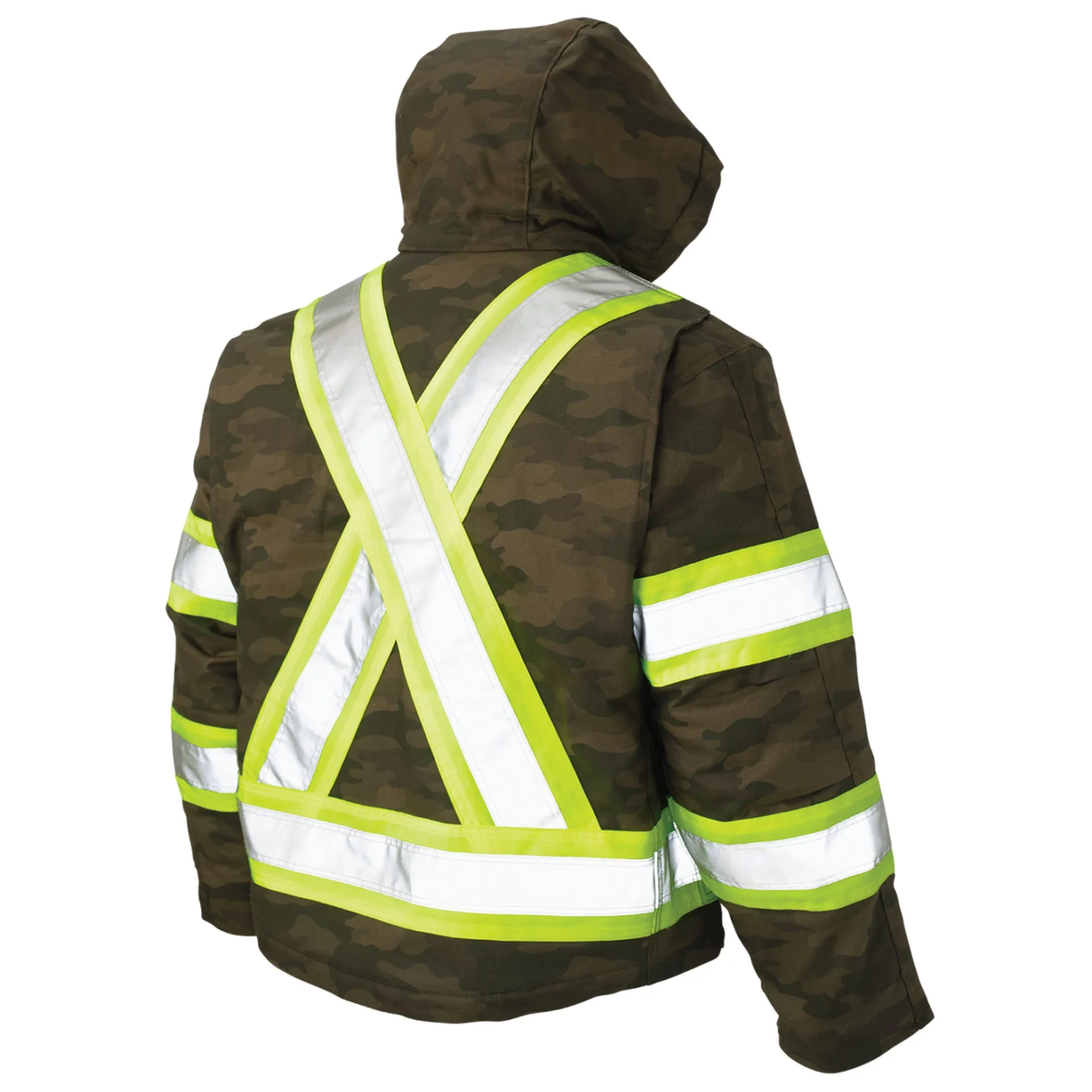 Tough Duck Men's Hi Vis Safety Work Jacket SJ33 | Flex Duck Camo, Reflective - Durable, Warm, and Versatile Workwear for Professionals | Sizes XS-5XL