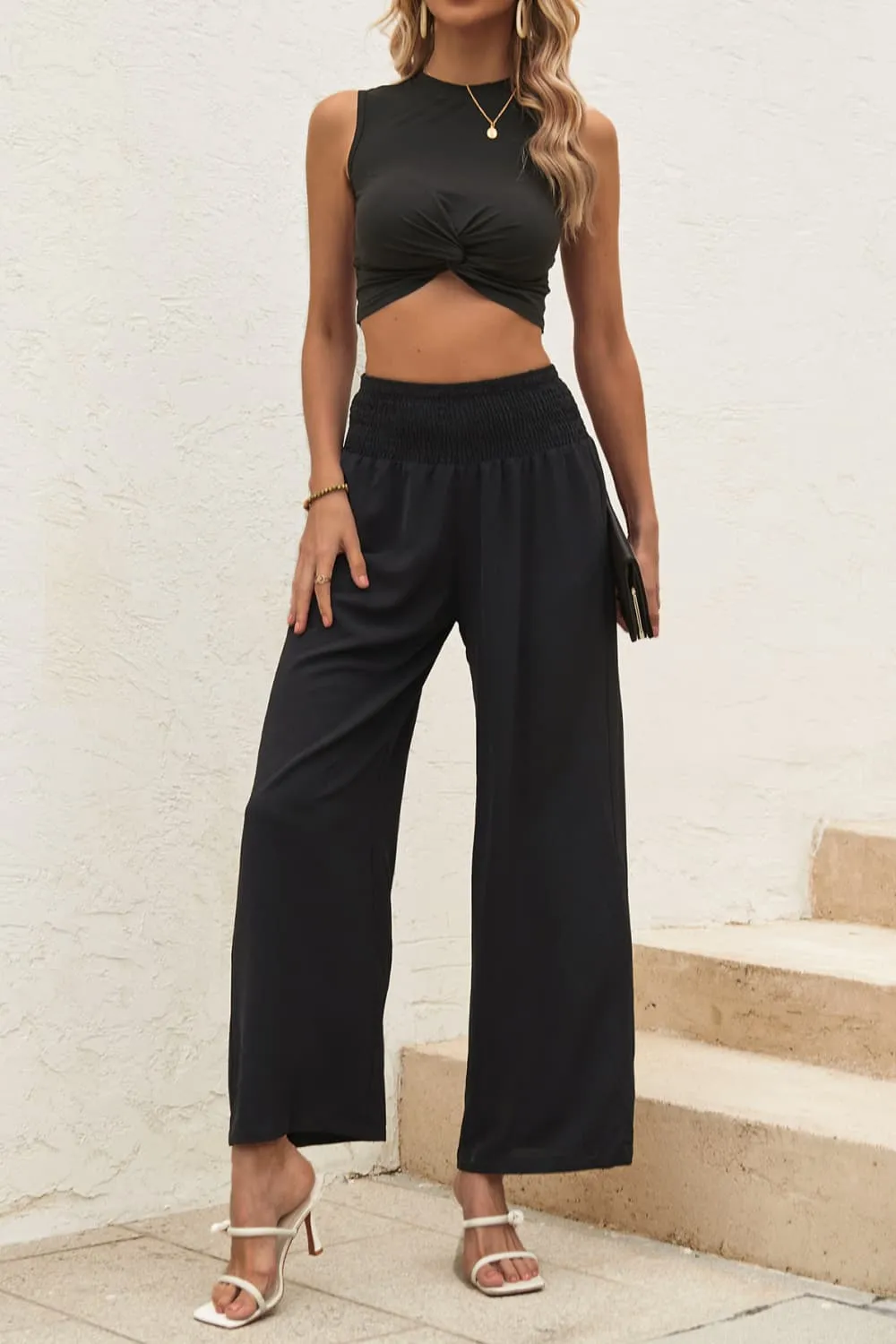 Twist Front Cropped Tank and Pants Set