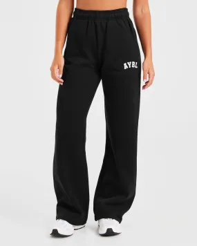 Varsity Oversized Straight Leg Joggers - Black