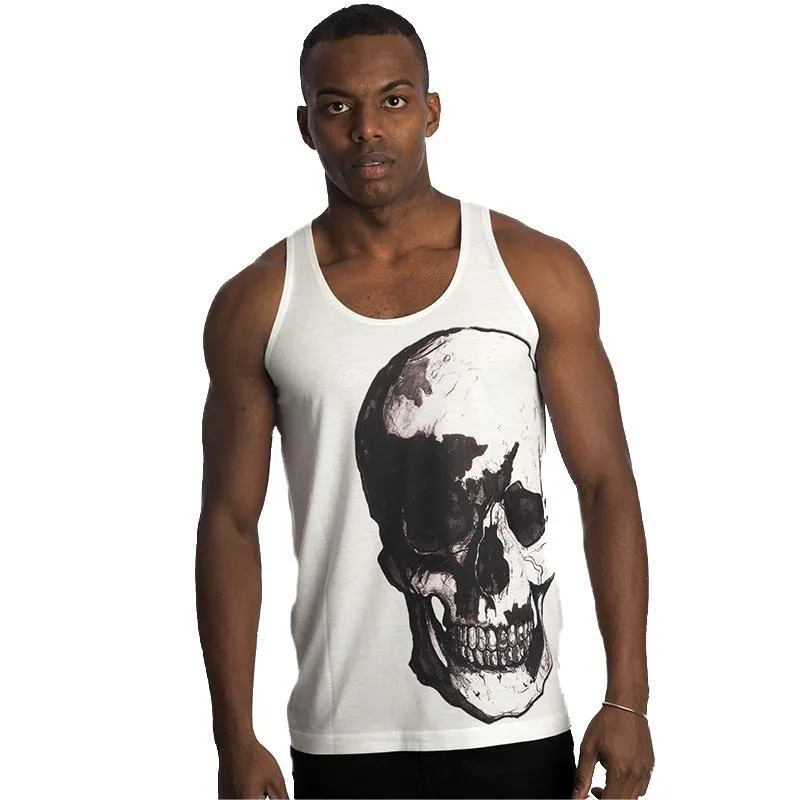 Vintage Treatment Skull Side White Tank