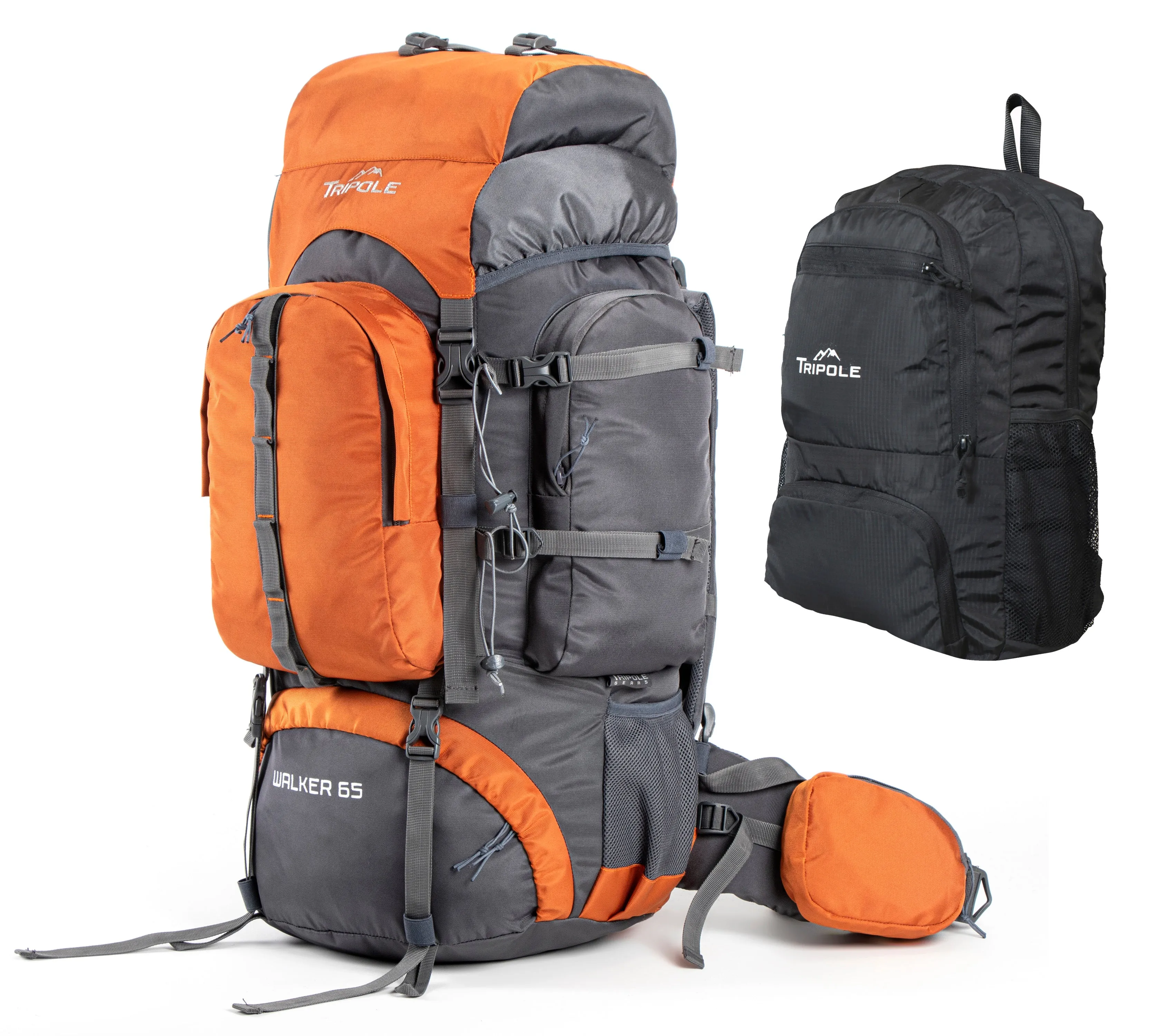 Walker 65 Litre Rucksack (Grey & Orange)   Foldable Day Pack