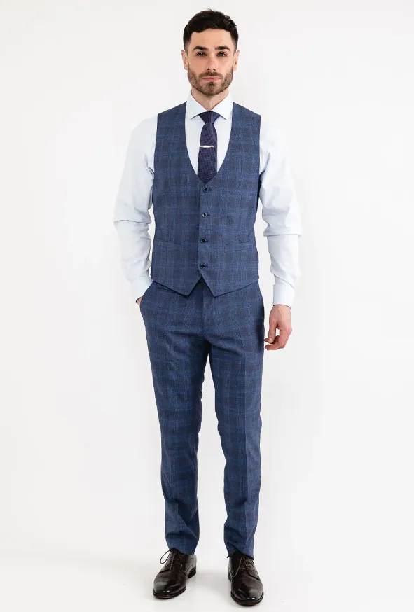 White Label - Jasper Check Three Piece Suit, Blue