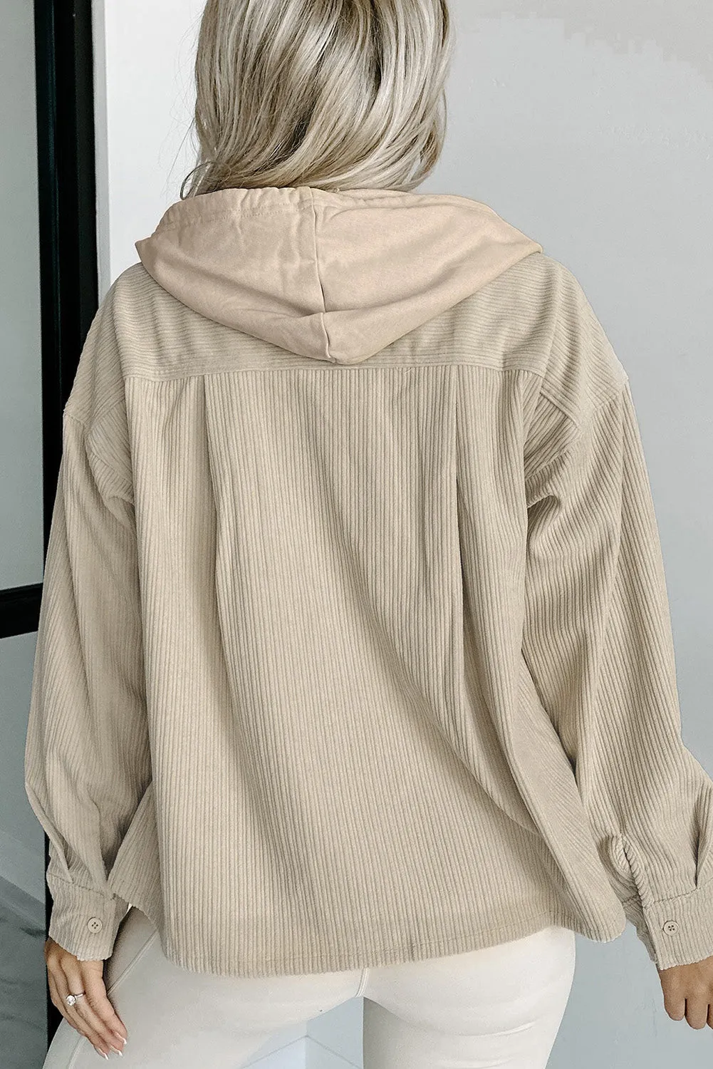 Wholesale Parchment Drawstring Hooded Corduroy Shacket