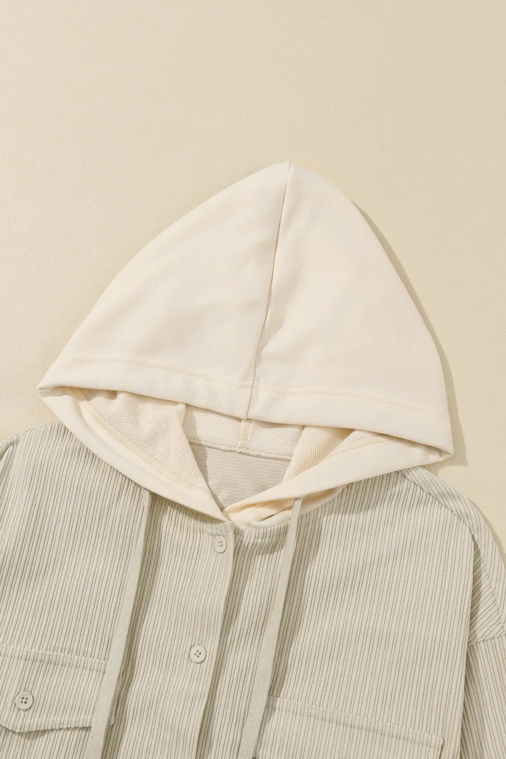 Wholesale Parchment Drawstring Hooded Corduroy Shacket