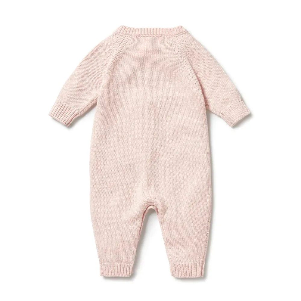 WILSON & FRENCHY PINK KNIT CABLE GROWSUIT