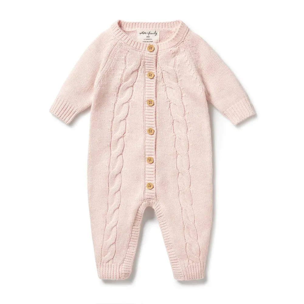 WILSON & FRENCHY PINK KNIT CABLE GROWSUIT