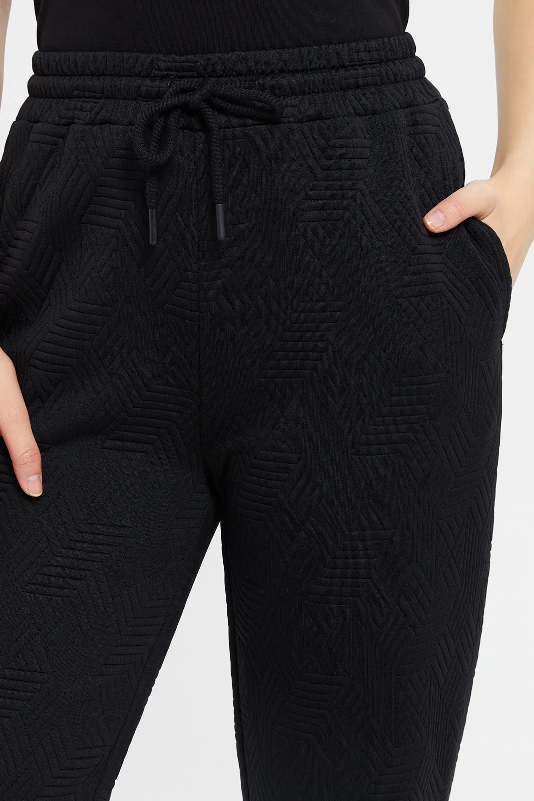 Women Black Jacquard Joggers