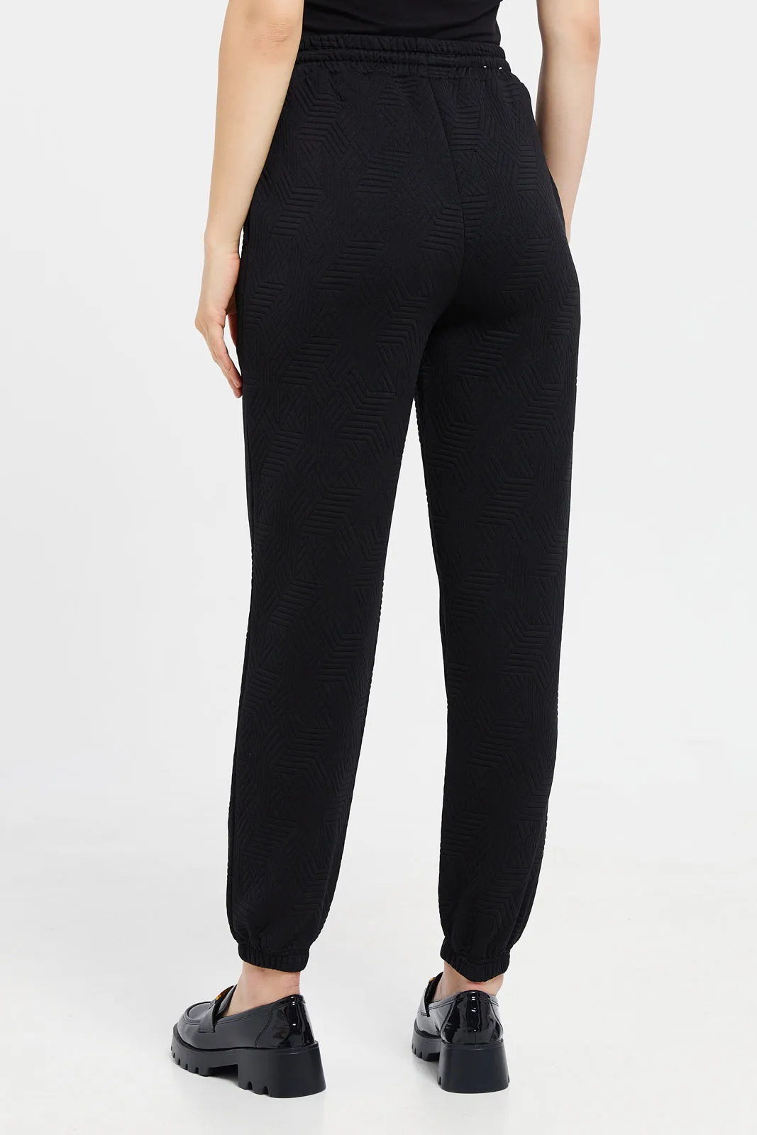 Women Black Jacquard Joggers