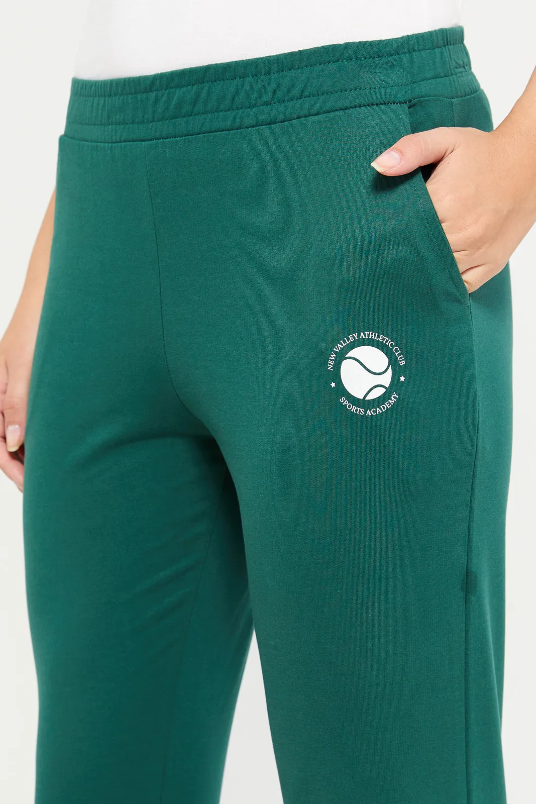 Women Green Elasticated Hem Plain Joggers