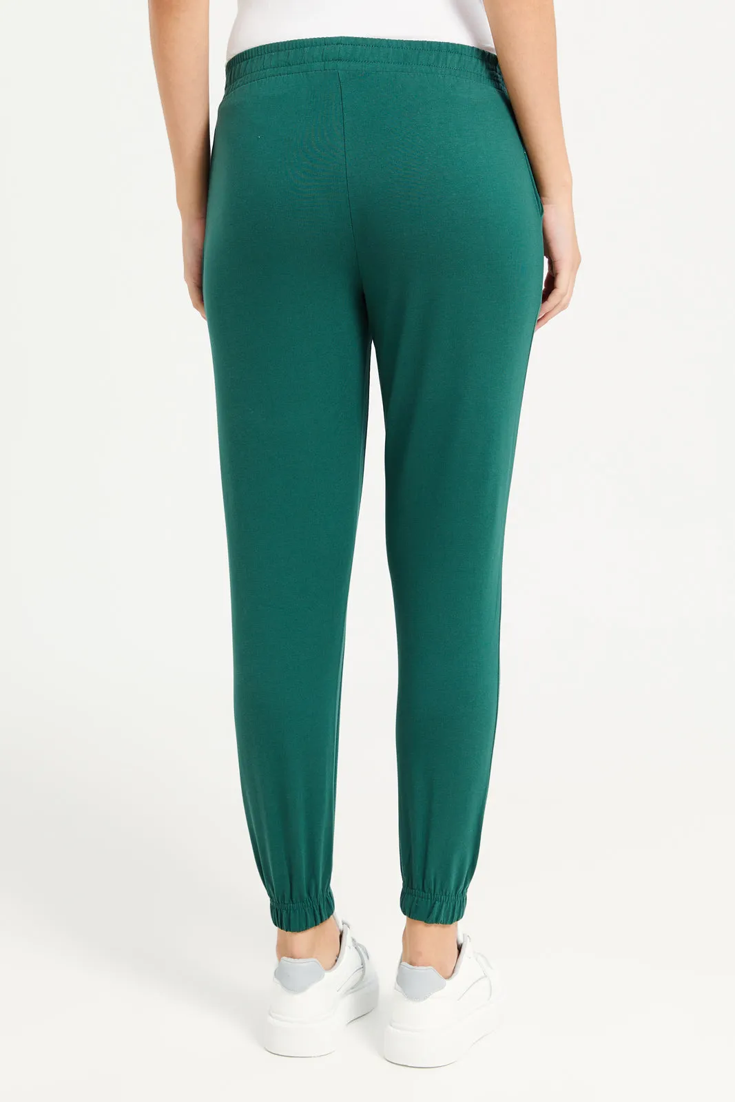 Women Green Elasticated Hem Plain Joggers