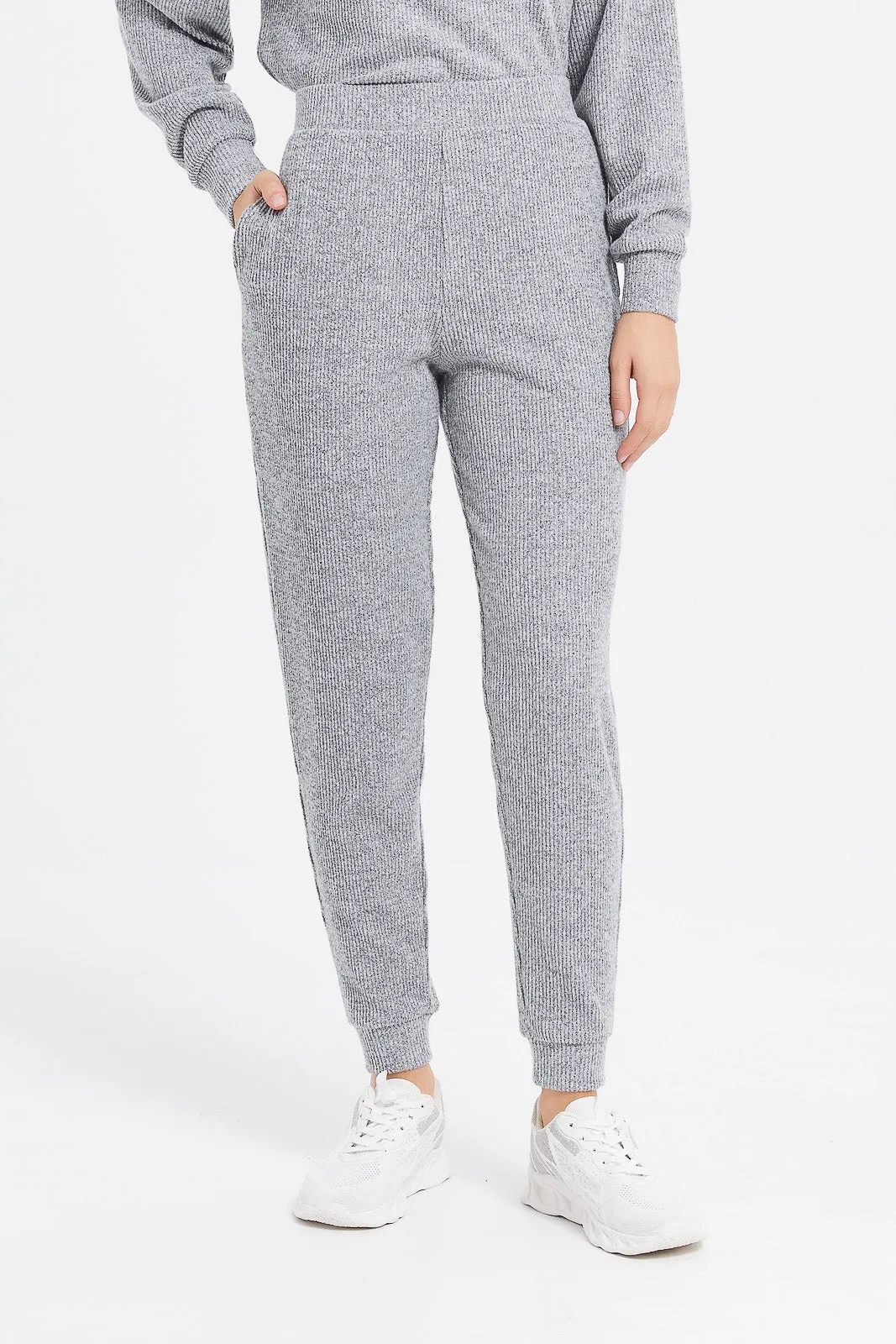 Women Grey Ribbed Joggers