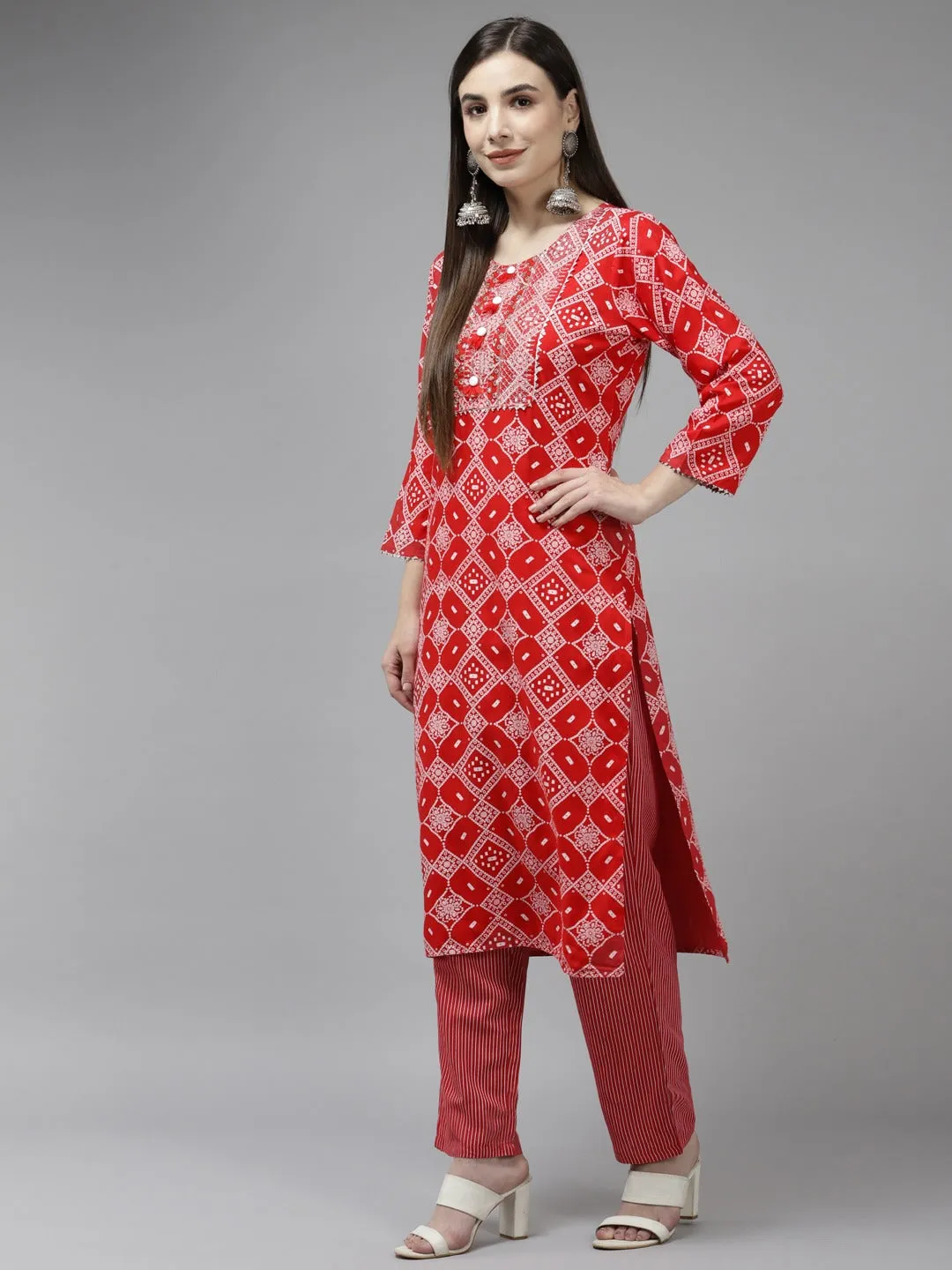 Women Red Rayon Kurta Set With Dupatta