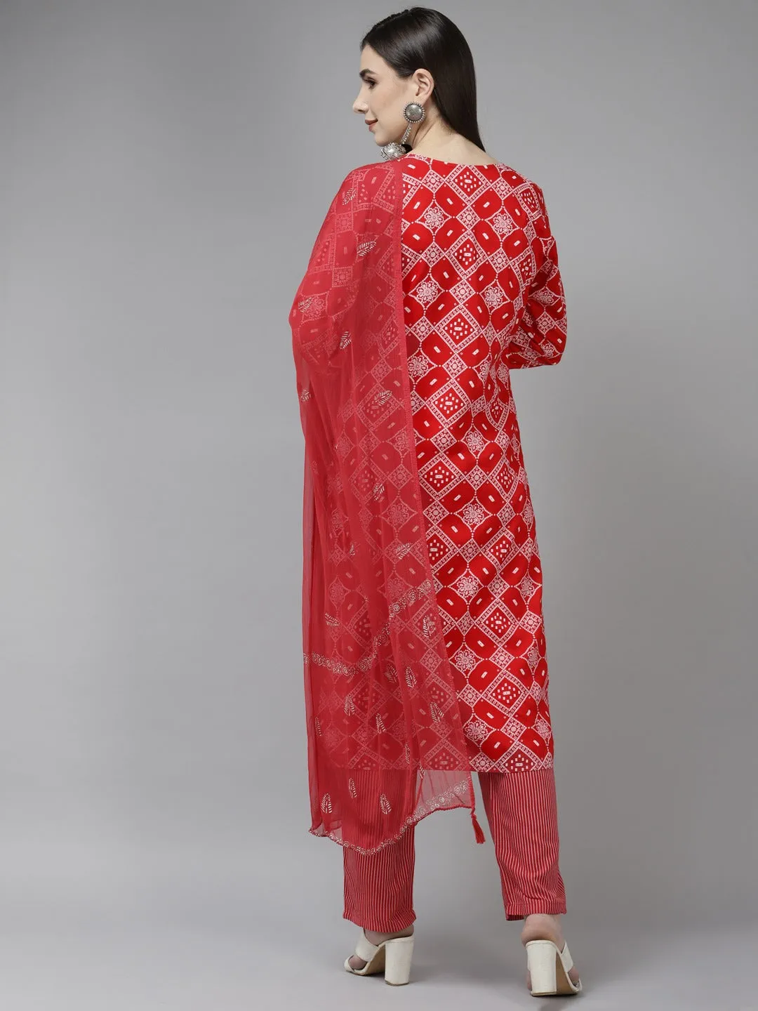 Women Red Rayon Kurta Set With Dupatta