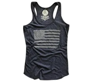 Women's American Flag Racerback Tank Top (Heather Navy)