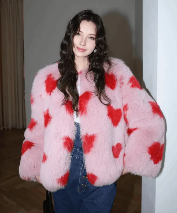 Women's Blushing Hearts Fox Fur Coat