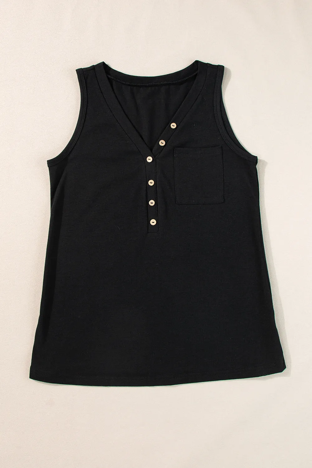 Women's Half Button V Neck Patched Pocket Tank Top