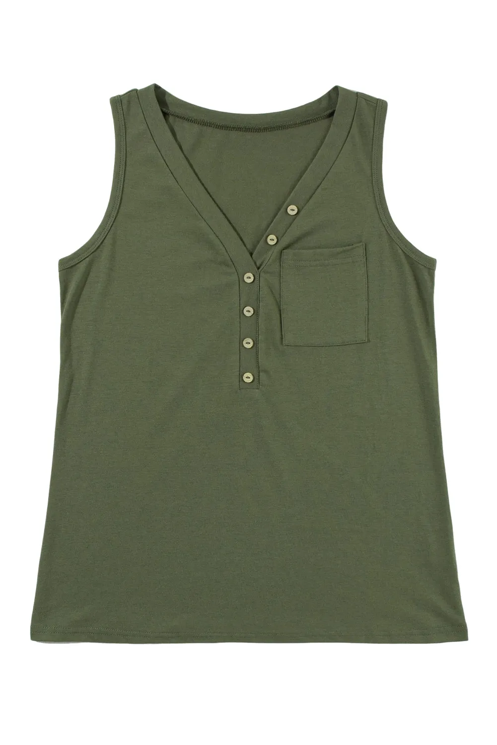 Women's Half Button V Neck Patched Pocket Tank Top