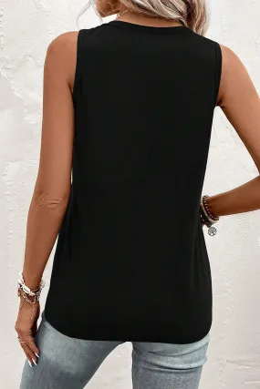 Women's Half Button V Neck Patched Pocket Tank Top