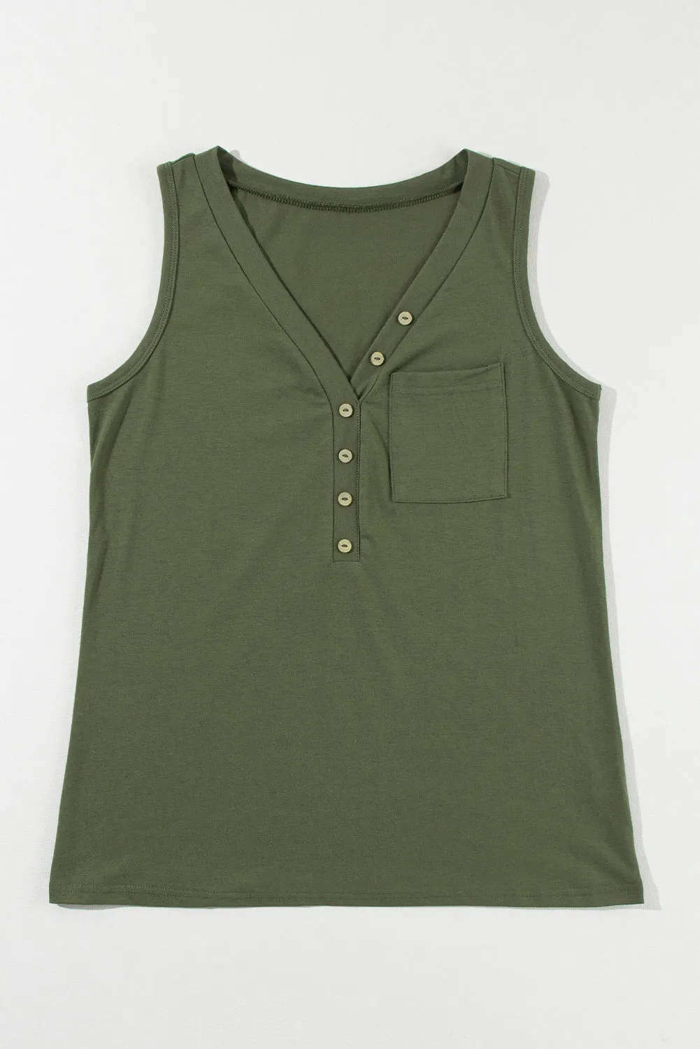 Women's Half Button V Neck Patched Pocket Tank Top