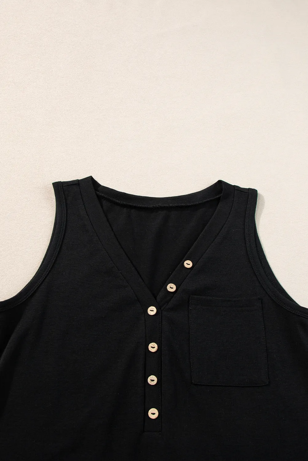 Women's Half Button V Neck Patched Pocket Tank Top