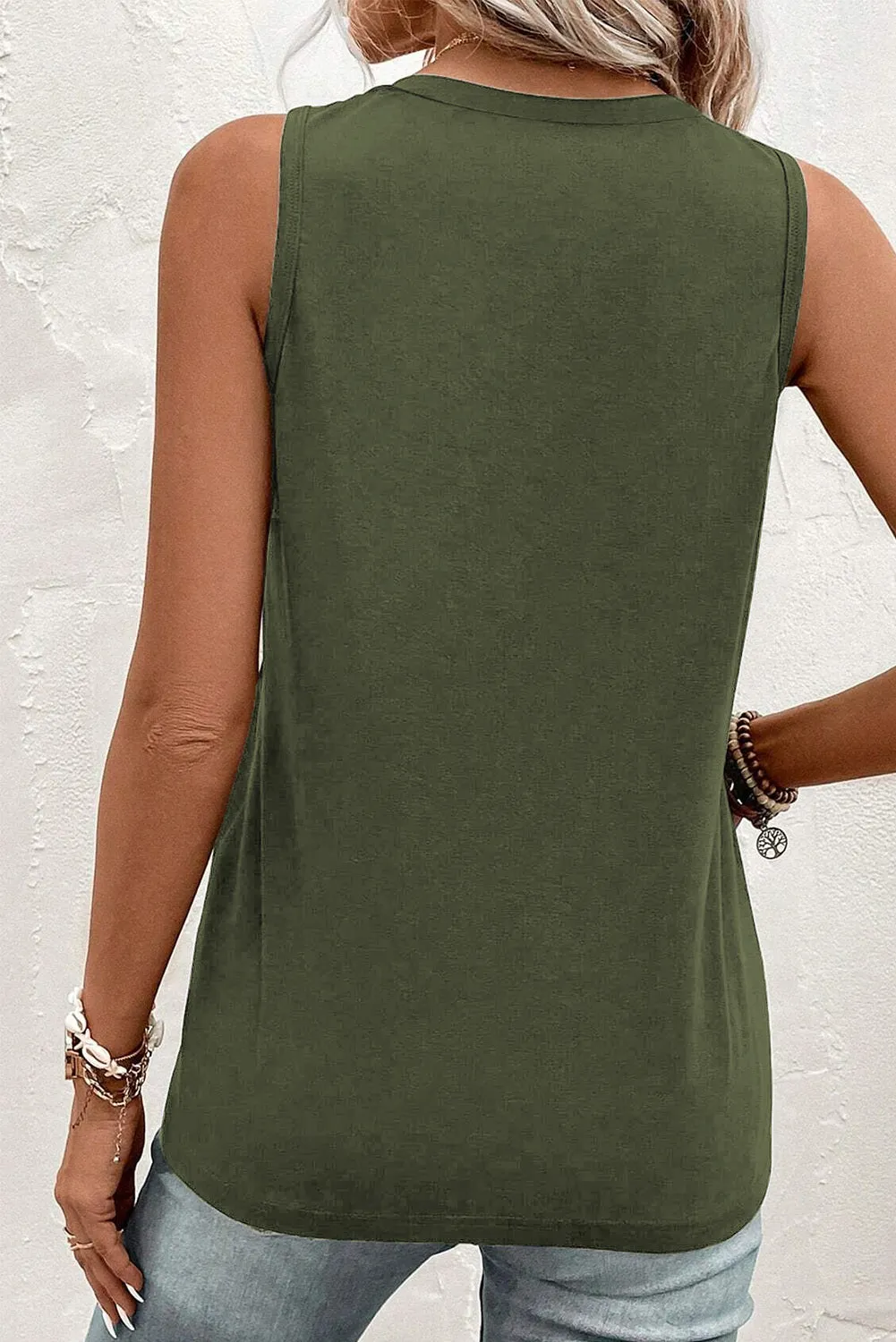 Women's Half Button V Neck Patched Pocket Tank Top