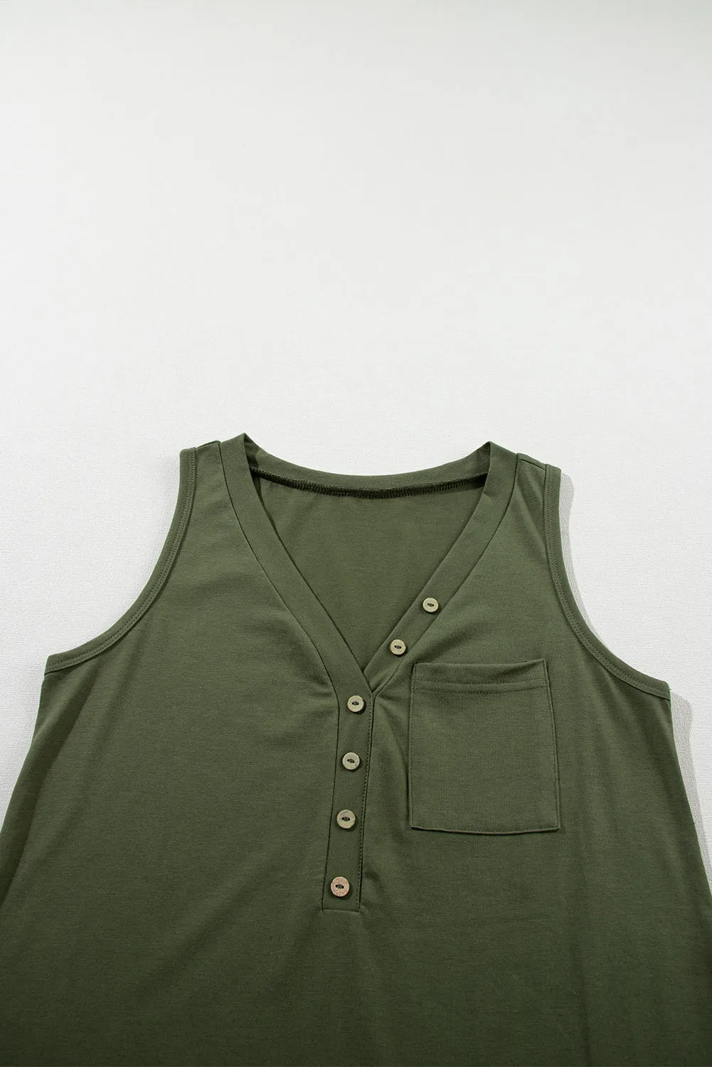 Women's Half Button V Neck Patched Pocket Tank Top