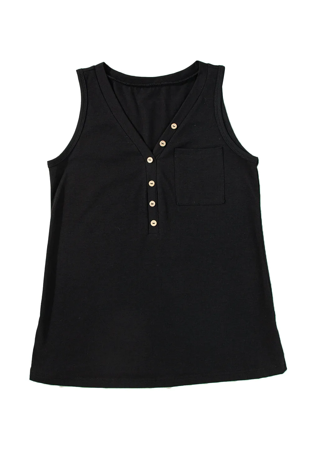 Women's Half Button V Neck Patched Pocket Tank Top