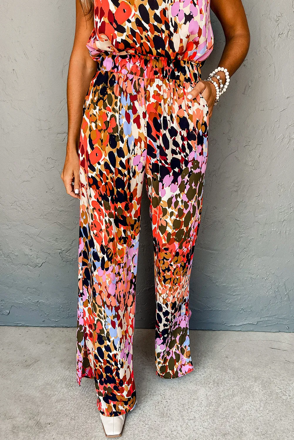 Women's Multicolor Leopard Print Halter Tank Top and Pants Set