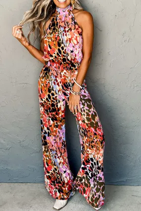 Women's Multicolor Leopard Print Halter Tank Top and Pants Set