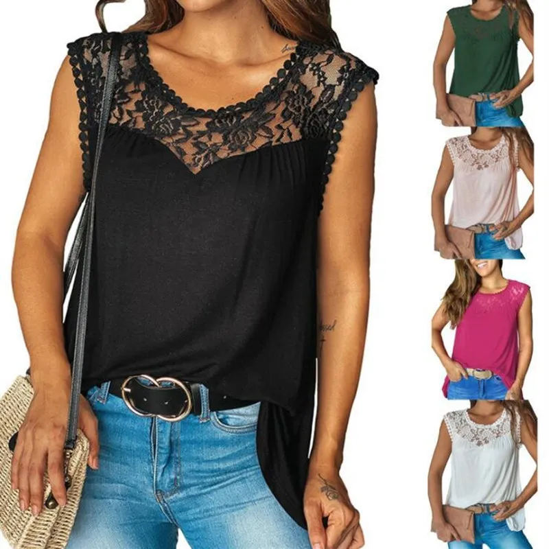 Women's Sexy Top with Lace Sleeveless Off Shoulder Top