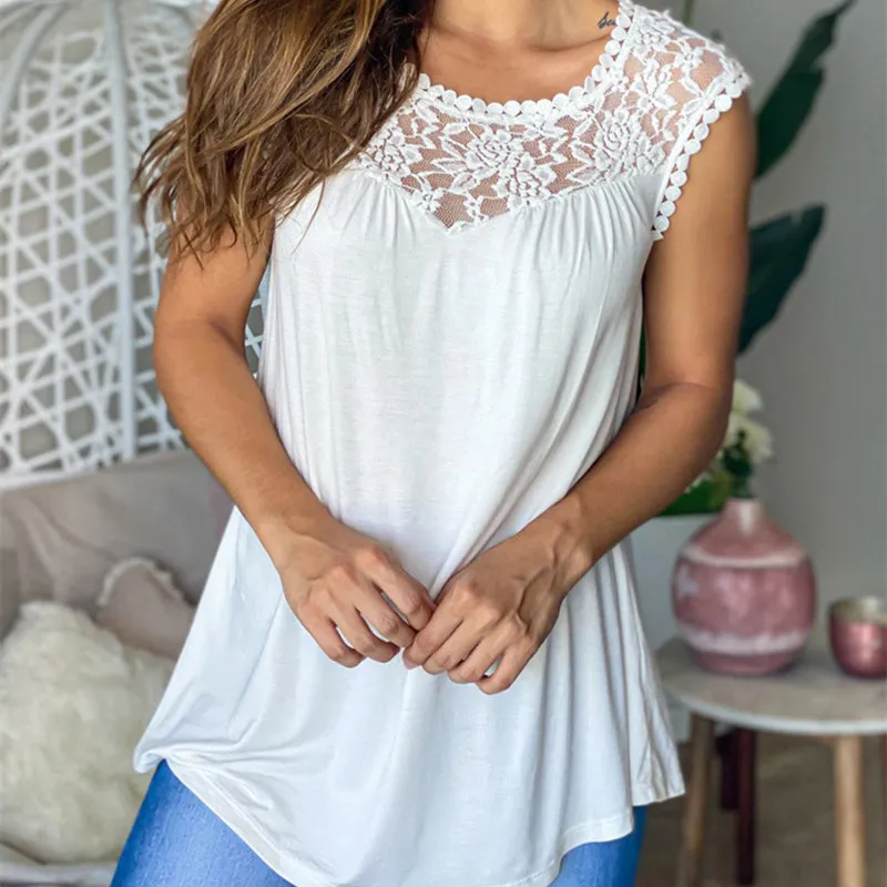 Women's Sexy Top with Lace Sleeveless Off Shoulder Top