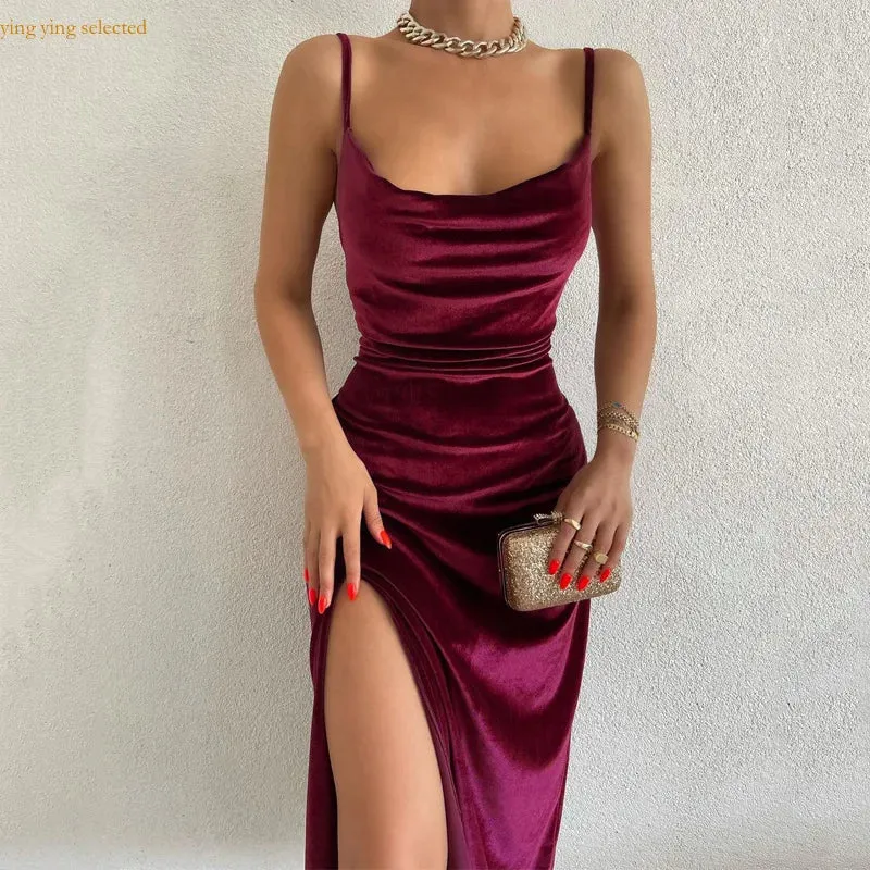 YESMYTOOL  -   Elegant Evening Gown For Women Summer Velvet Midi Bodycon Dress Women Sleeveless Off Shoulder Backless Party Club Dresses